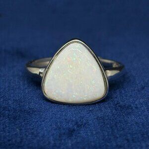 .925 Sterling Silver Striated Scaled Australian Lambina Opal Ring